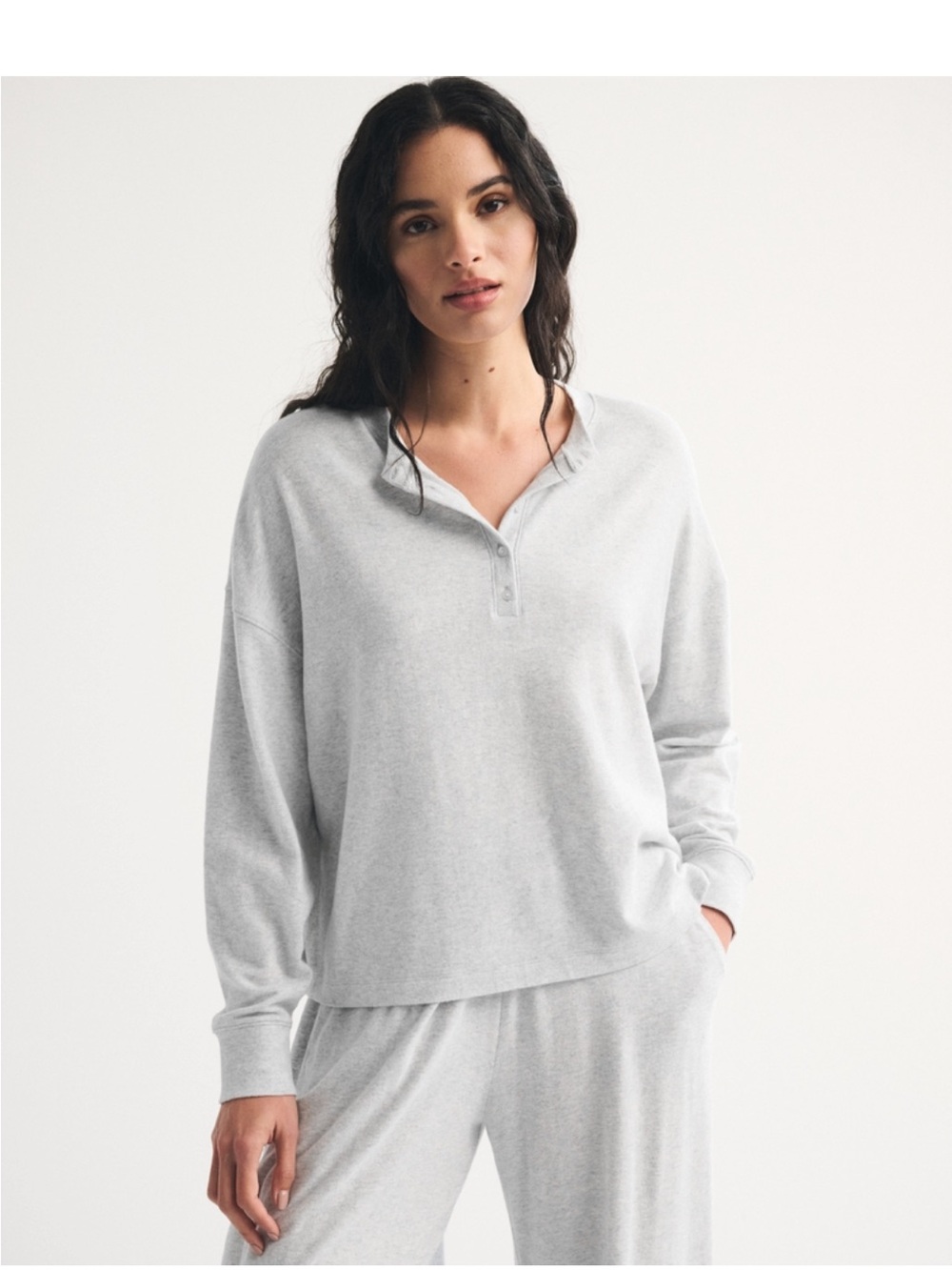 Abercrombie & Fitch Light Heather Gray Henley Lounge Top